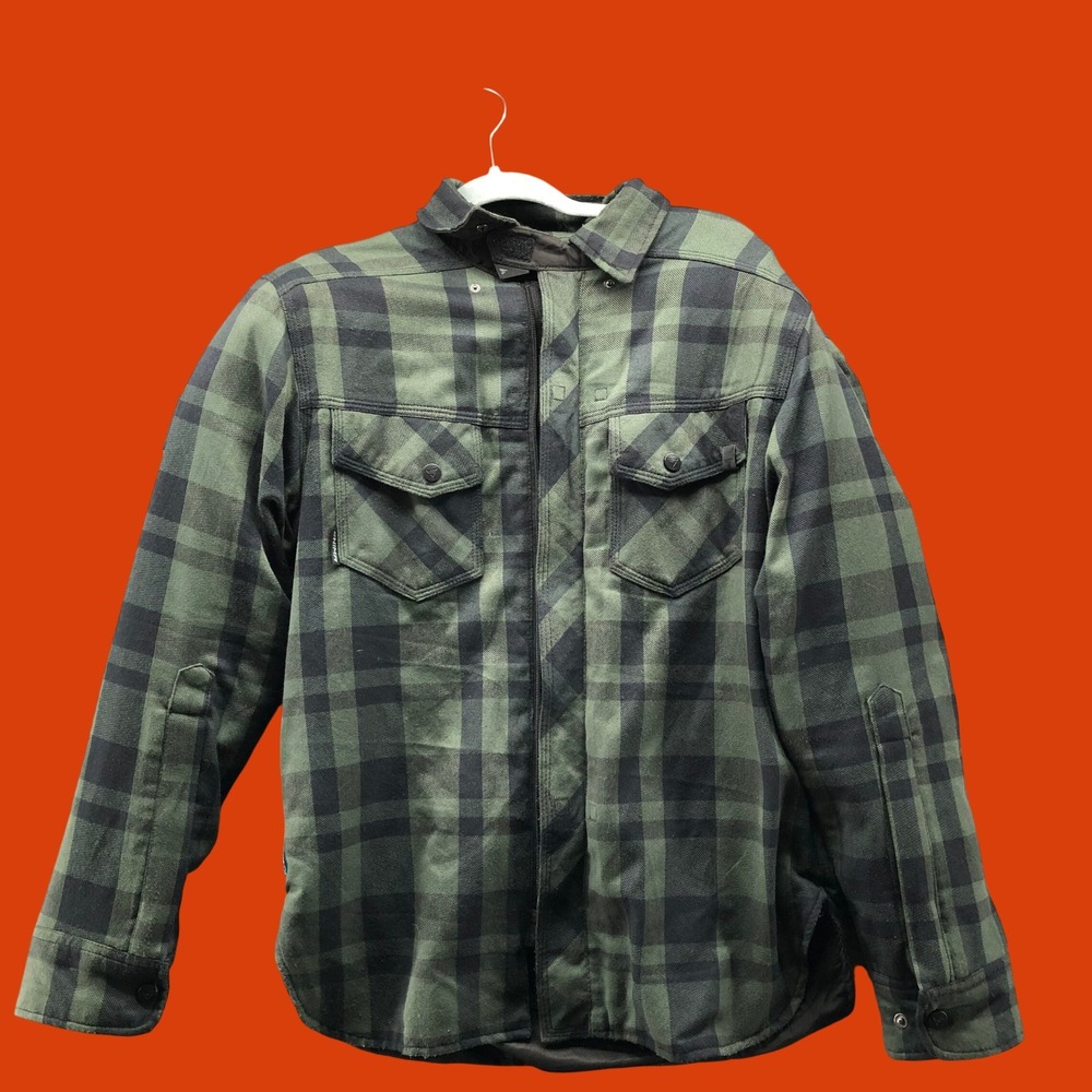 SHIMA Renegade 2.0 Armored Motorcycle Riding Shirt Jacket Mens S Green Plaid